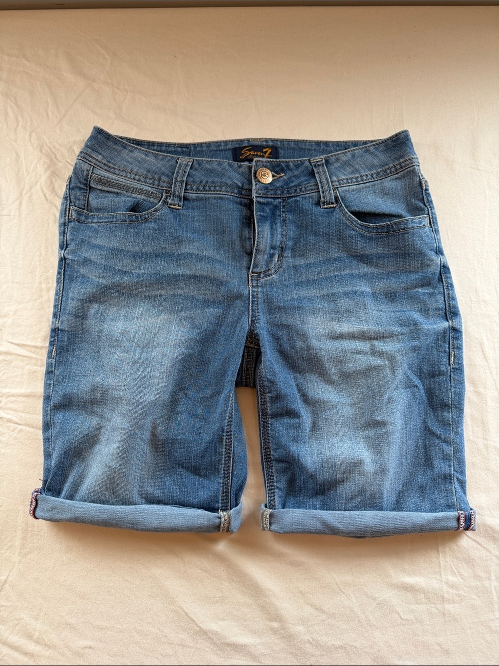 Seven7 Light Blue Denim Cuffed Bermuda Shorts